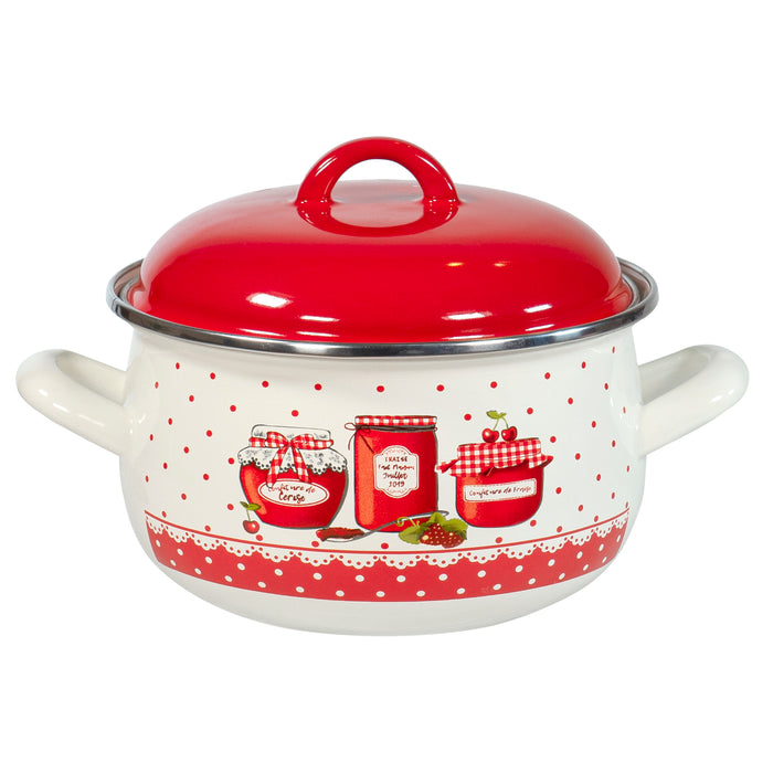 Red Co. Enameled Cookware Belly Deep Metal Induction Stockpot with Lid, Vintage Red Margarine Design Print