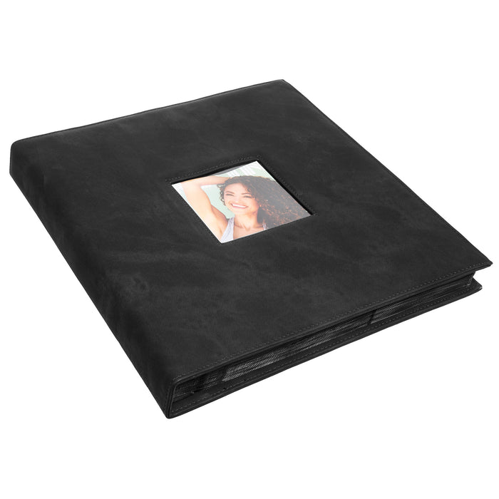 Red Co. Faux Leather Family Photo Album with Front Cover Window Frame – Holds 600 4x6 Photographs