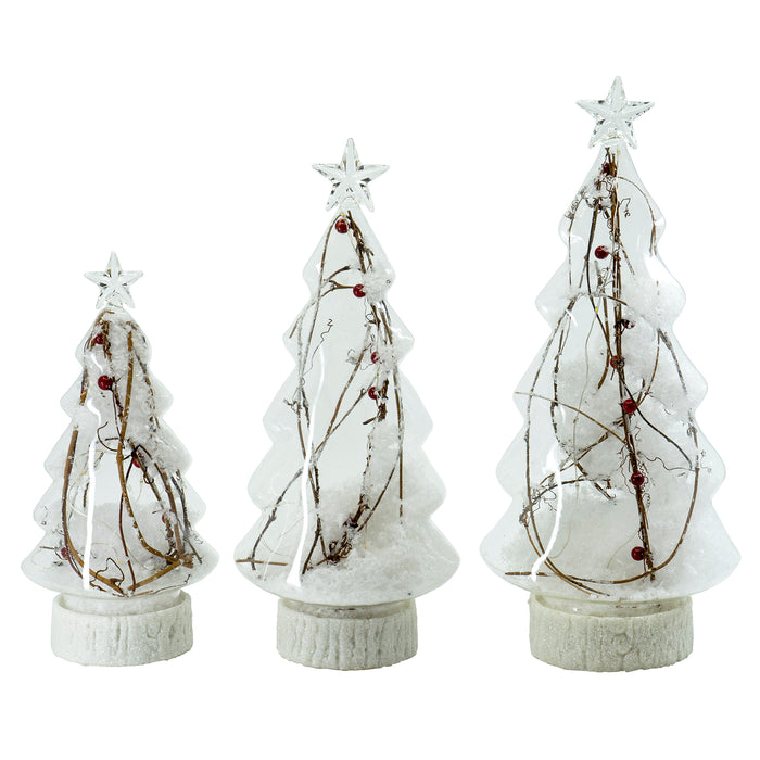 Red Co. Glass Christmas Tree Figurine Ornaments, Light-Up Holiday Season Decor, 13.5-inch, 12-inch, 10-inch, Set of 3