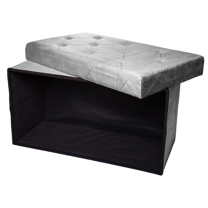 Velvet Rectangular Luxury Storage Ottoman with Padded Seat, Upholstered Collapsible Folding Bench & Foot Rest, 16x30 Inches