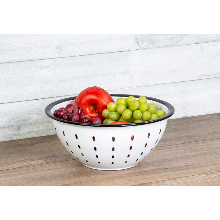 Red Co. White Enameled Metal Colander Storage Bowl Food Strainer Kitchen Organizer