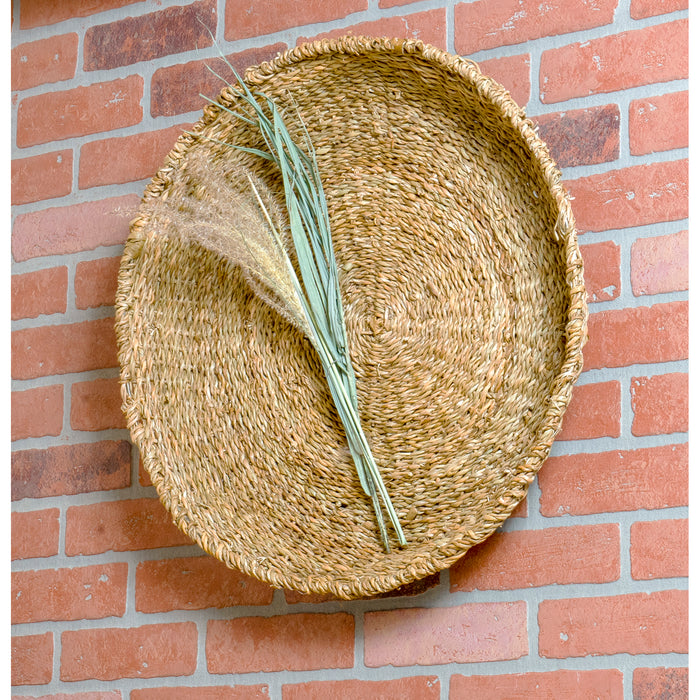 Red Co. Large Brown Round Decorative Hand-Woven Centerpiece Basket Tray, Seagrass & Iron – 22 Inches